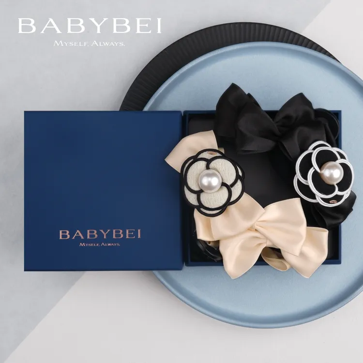 BABYBEI/初贝茶茶高亮珠超大号抓夹甜美高级不对称黑色米色蝴蝶结