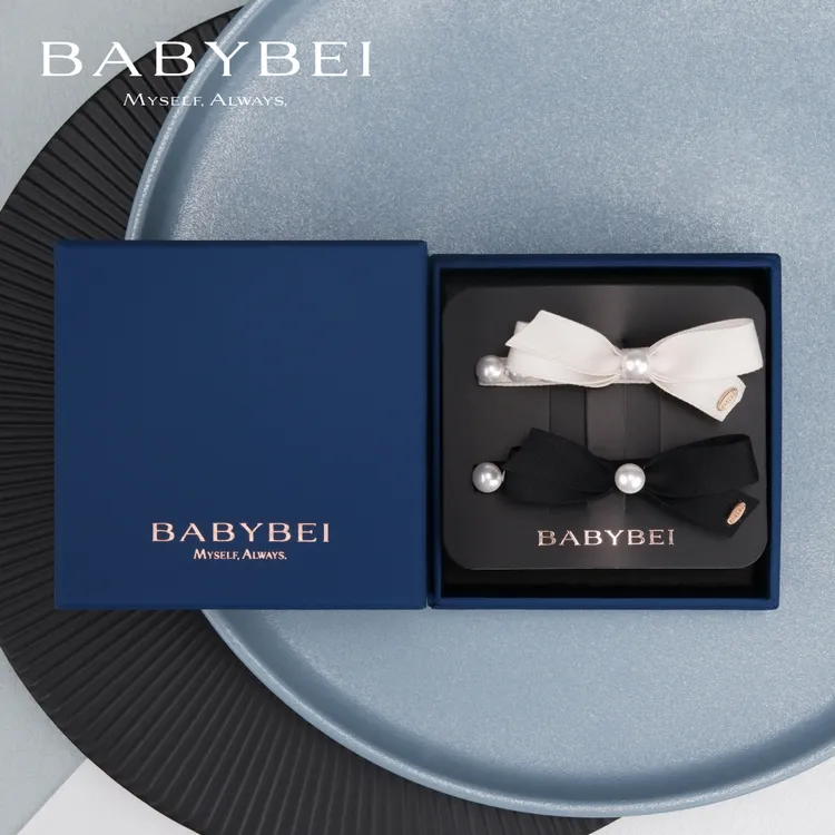 BABYBEI/初贝织织高亮珠中号鸭嘴夹侧边优雅黑色米色