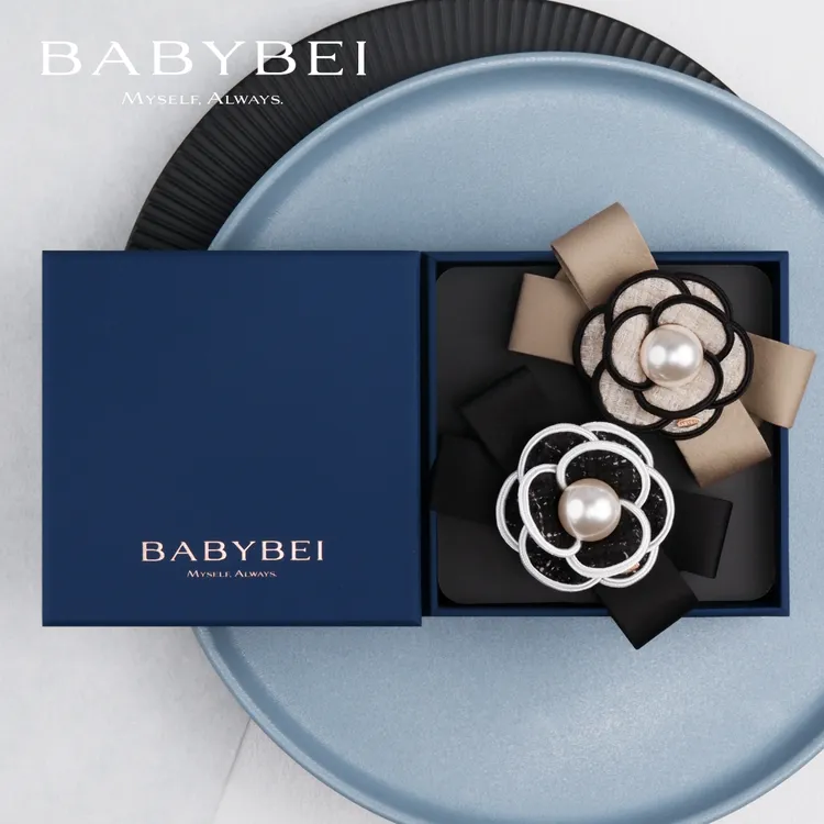 【专属价】BABYBEI/初贝茶茶高亮珠中号弹簧夹蝴蝶结法式山茶花朵黑色米色