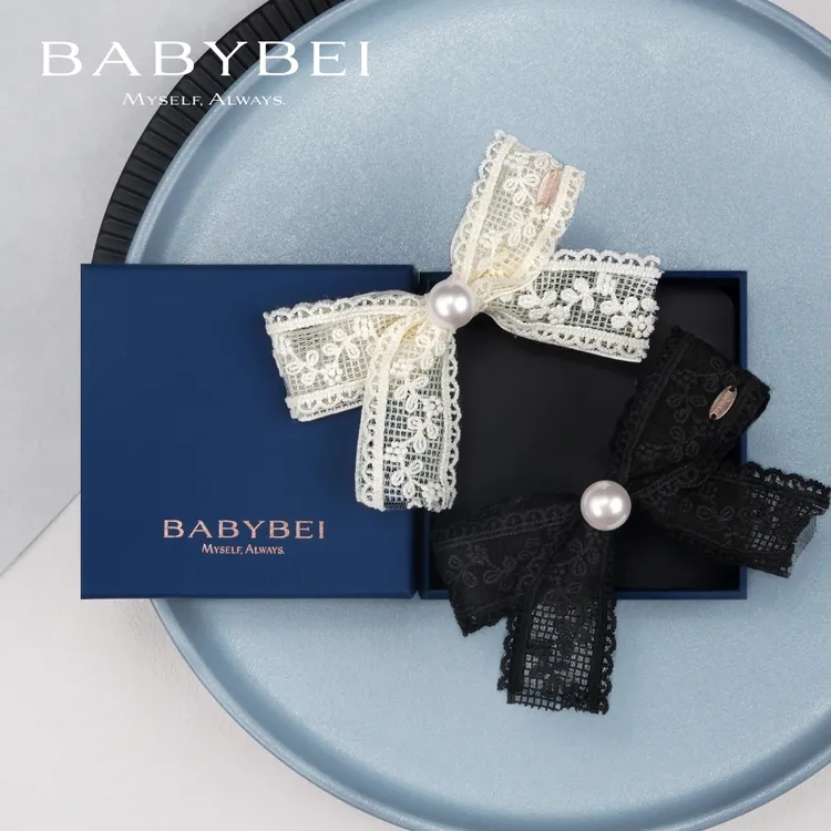 【专属价】BABYBEI/初贝绣绣高亮珠大号鸭嘴夹蝴蝶结发夹仙气温柔