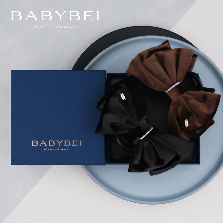 BABYBEI/初贝[徐璐同款]绒绒高亮珠超大号抓夹双层蝶串珠优雅黑咖