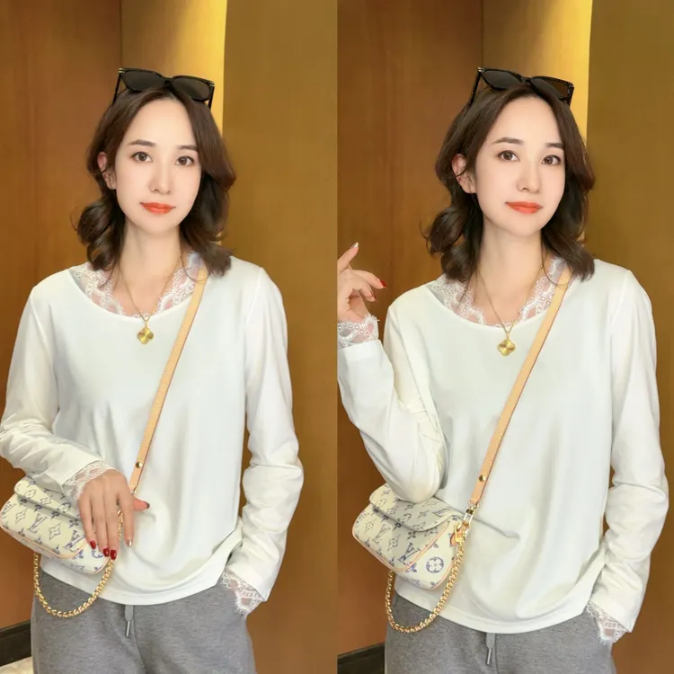 【打底神器】秋冬蕾丝桑蚕丝万能打底白T恤上衣XY241890