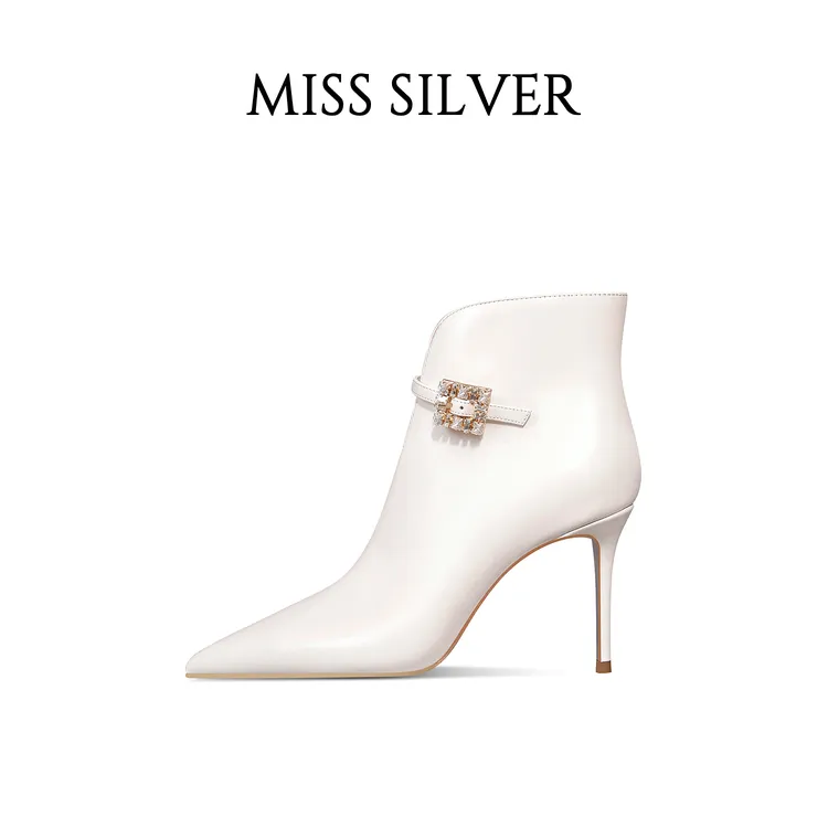 MISSSILVER高跟短靴女2025冬季新款气质时尚尖头百搭女靴