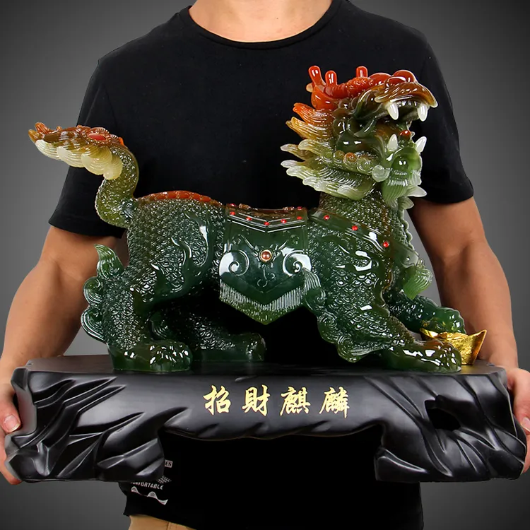 大号招财麒麟摆件一对客厅桌面聚财旺财乔迁家居装饰开业工艺礼品