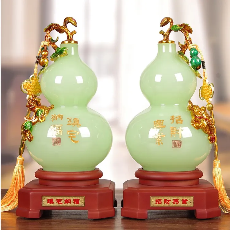 招财琉璃玉葫芦摆件中式客厅玄关电视柜博古架装饰品新家乔迁礼物