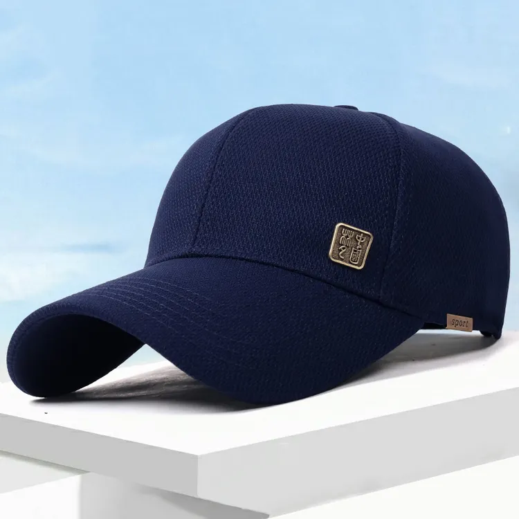 夏季透气网帽加长檐帽子男士硬顶有型显脸小棒球帽户外防晒鸭舌帽