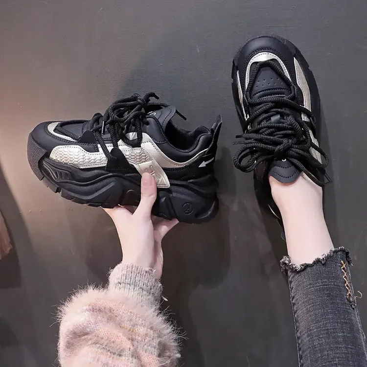 爆款显脚小老爹鞋女2024新款秋冬百搭休闲鞋小个子增高运动鞋加绒