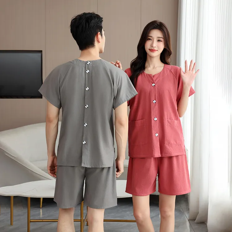 艾灸服前后开扣贡麻高档汗蒸服按摩开背桑拿服针灸拔罐中医养生服