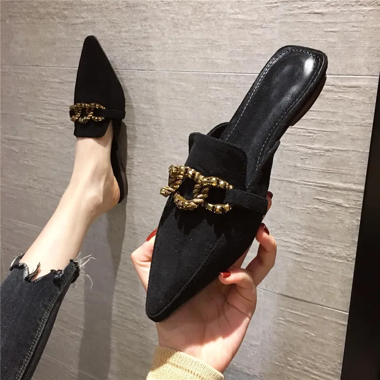 2025新款气质尖头平底单鞋法式包头百搭鞋女夏季时尚凉拖穆勒鞋