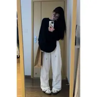 林苡然 秋款白色直筒工装休闲裤004-