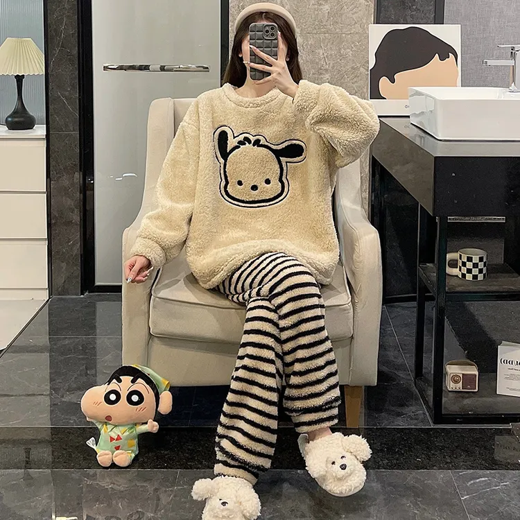 珊瑚绒睡衣女款秋冬季帕恰狗加厚加绒套装法兰绒女士居家居服冬天