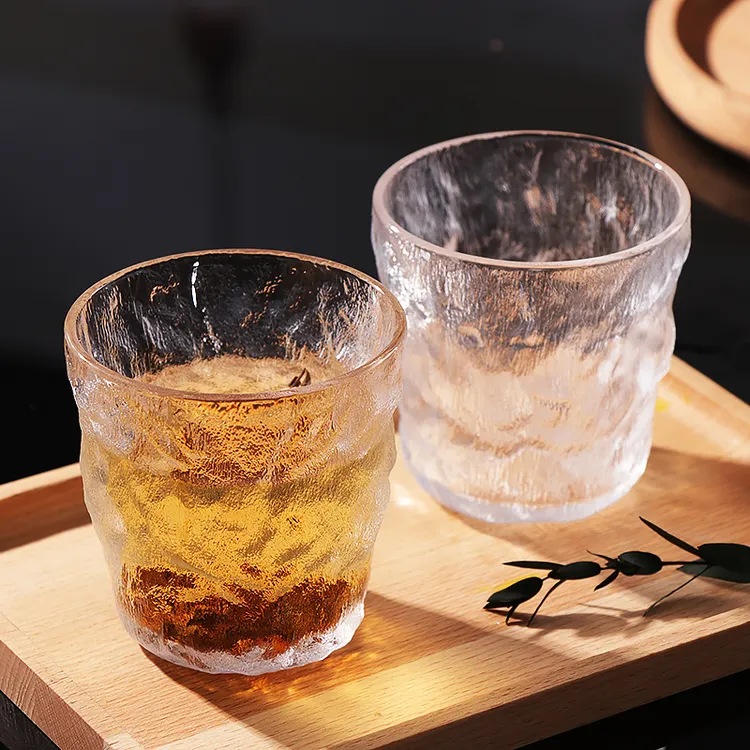 网红玻璃杯泡茶杯咖啡杯磨砂啤酒杯洋酒杯树纹杯冰川纹杯喝水杯子