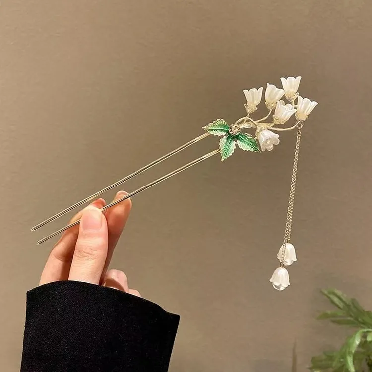 022号气质百搭铃兰花简约优雅流苏发簪高级感新中式古风盘发簪子