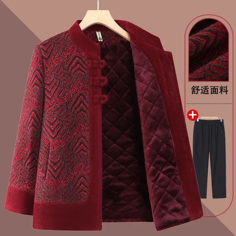 妈妈冬装外套中老年人女装婆婆上衣服70岁80奶奶太太加绒加厚棉袄
