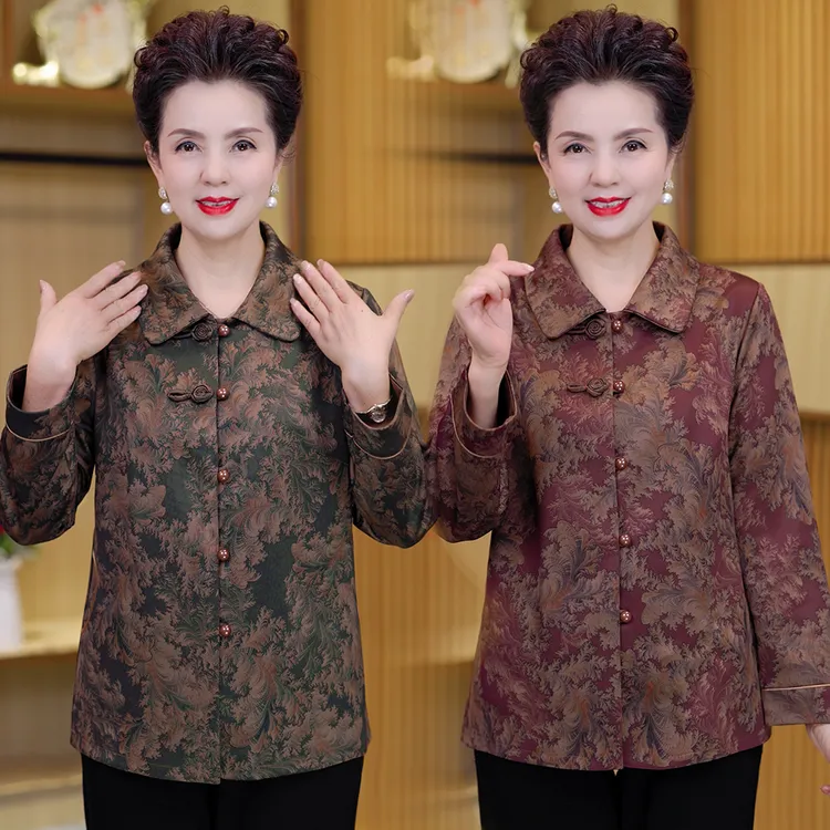 中老年人衬衫秋冬装女奶奶装薄外套老人太太春秋中式妈妈长袖上衣