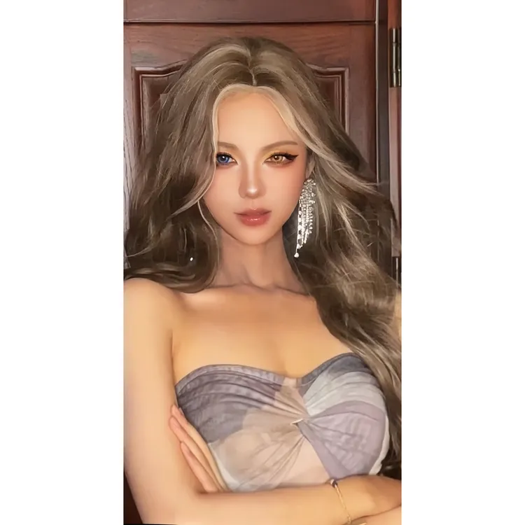 美加利亚【美高女神】亚裔挑染假发女卷发前额蕾丝混血感头套