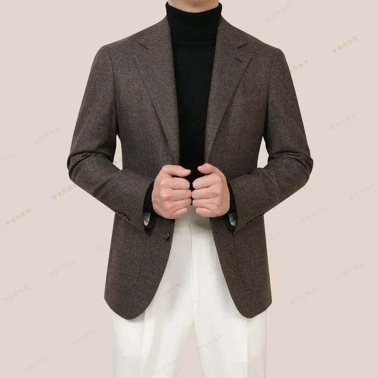 【意大利LP面料】茶褐色法兰绒休闲单西高级绅装商务休闲西服外套男