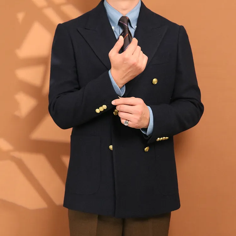 纯羊毛藏蓝色厚款布雷泽秋冬时尚西装男士休闲