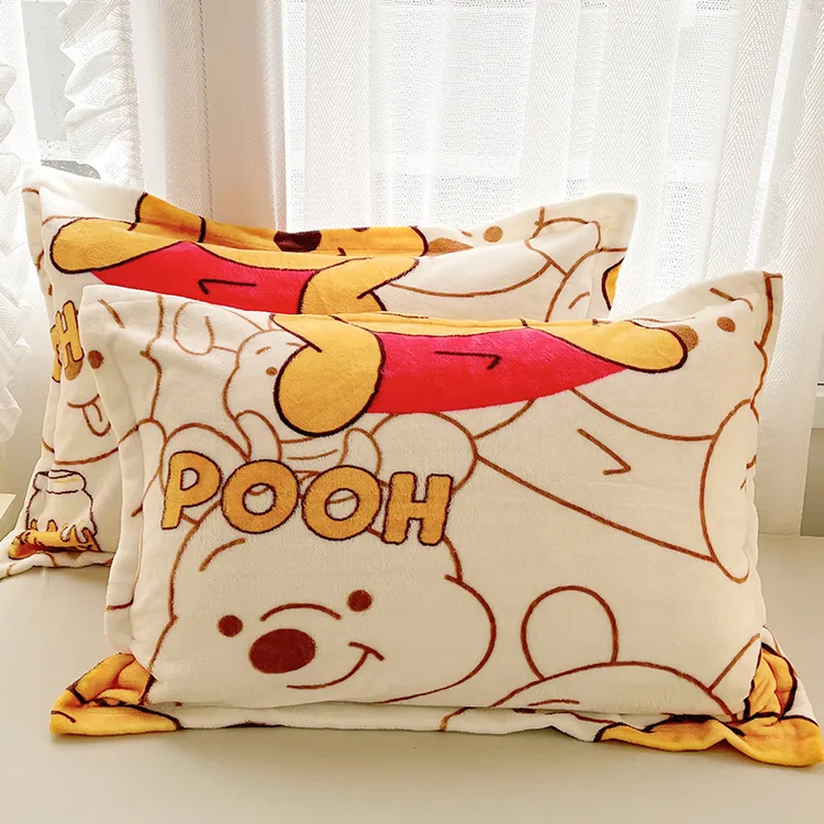 双面可爱牛奶绒枕头套加厚枕套一对装48x74cm单人枕套