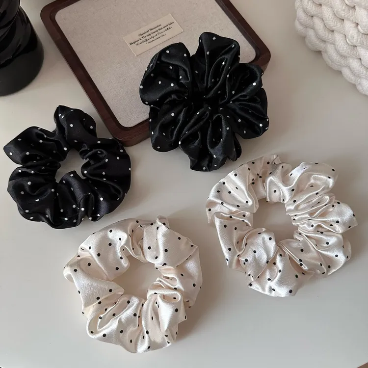 温柔法式小众复古缎面波点大肠发圈丸子头皮筋发绳头绳高级感发饰