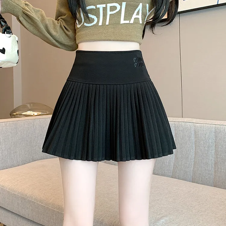 黑色毛呢百褶半身裙女秋冬百搭高腰显瘦A字短裙小个子防走光裙子