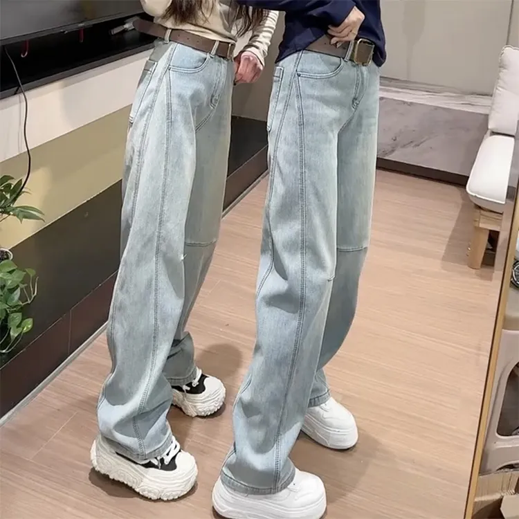 潮牌春秋新款复古做旧时尚休闲直筒牛仔裤女老钱风松弛感女装贵气