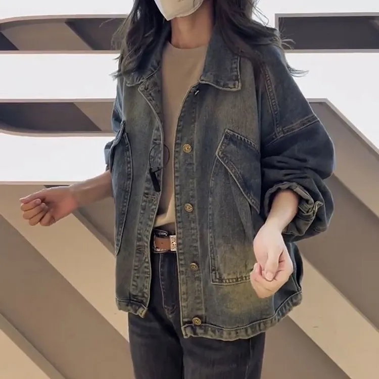 潮牌秋季新款复古港风POLO领牛仔女士外套高级感宽松显瘦夹克上衣