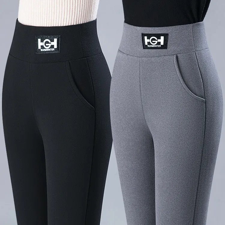 德绒冬季加绒加厚打底裤女外穿女士紧身裤弹力裤高腰显瘦保暖裤