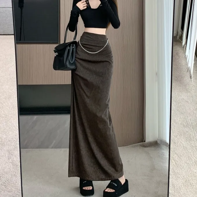 轻奢高级感pu皮半身裙女秋季复古高腰显瘦辣妹别致包臀裙直筒裙子