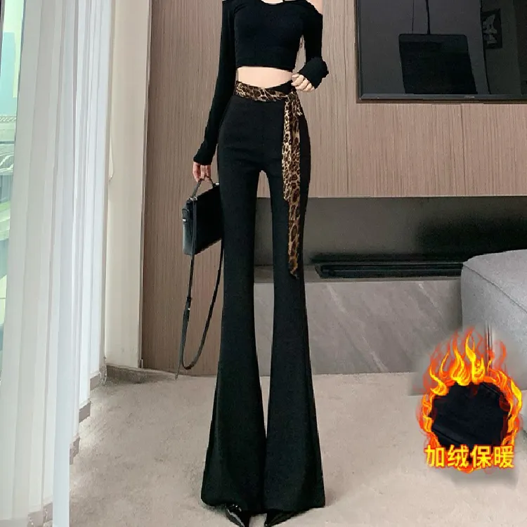 美式高街微喇裤女加绒秋冬新款高腰提臀显瘦垂感气质休闲拖地裤子