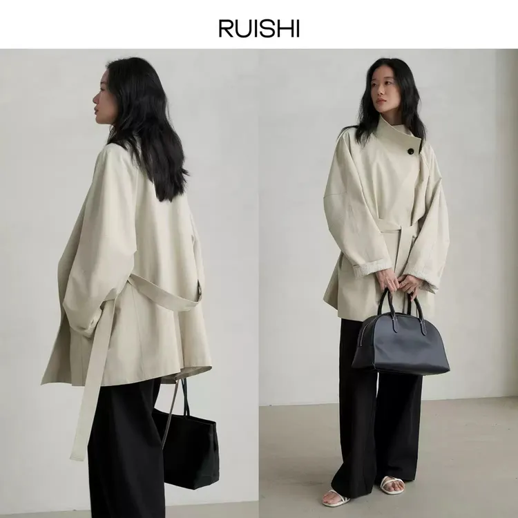 RUISHI芮时休闲宽松一粒扣立领廓形短款百搭风衣女春季R24C112505