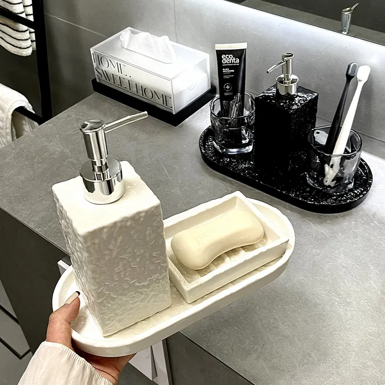 高级感洗漱杯置物架套装浴室卫生间洗手台面化妆品香薰收纳托盘