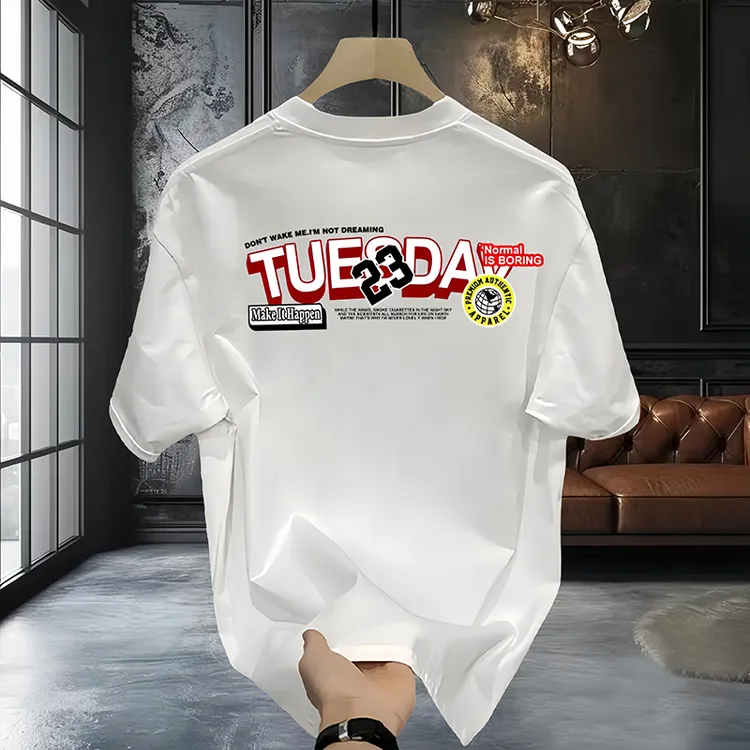2024爆款纯棉短袖时尚休闲百搭创意印花T恤潮流男士宽松圆领上衣