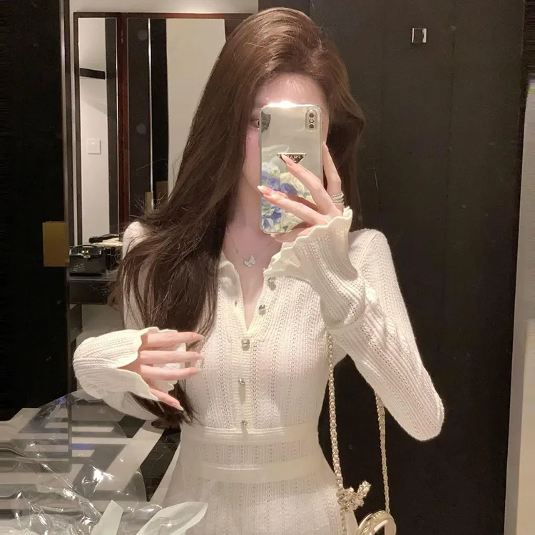 轻奢网红【熟女裙】高级感针织连衣裙秋装2024新款收腰显瘦毛衣短裙