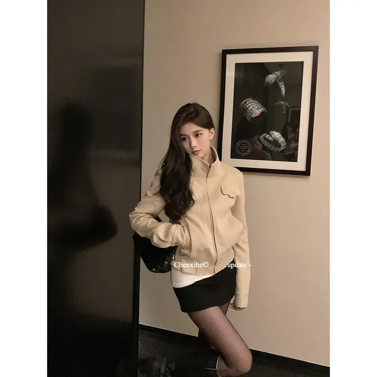 轻奢网红款美式复古时尚潮流短款机车夹克外套女韩系休闲百搭上衣