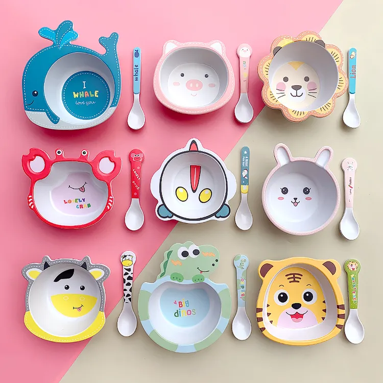 食品级卡通儿童碗餐具家用可爱宝宝婴儿碗小孩子吃饭辅食碗勺防烫