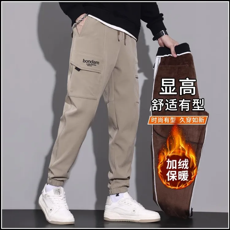 2025新款束脚工装裤子男款潮牌宽松运动裤秋冬季加绒保暖休闲裤子