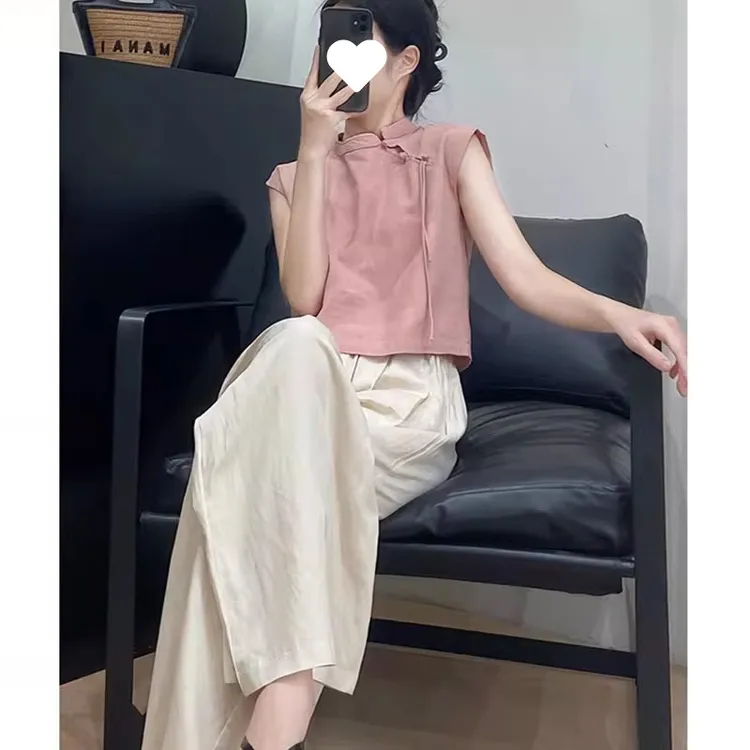 2024新款穿搭一整套新中式女装国风高级感小洋装复古盘扣马甲套装