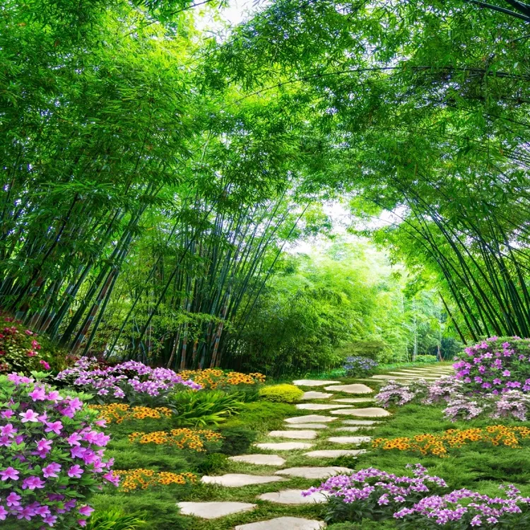 直播背景布3d立体直播间装饰主播竹林山水田园外景快手网红背景墙