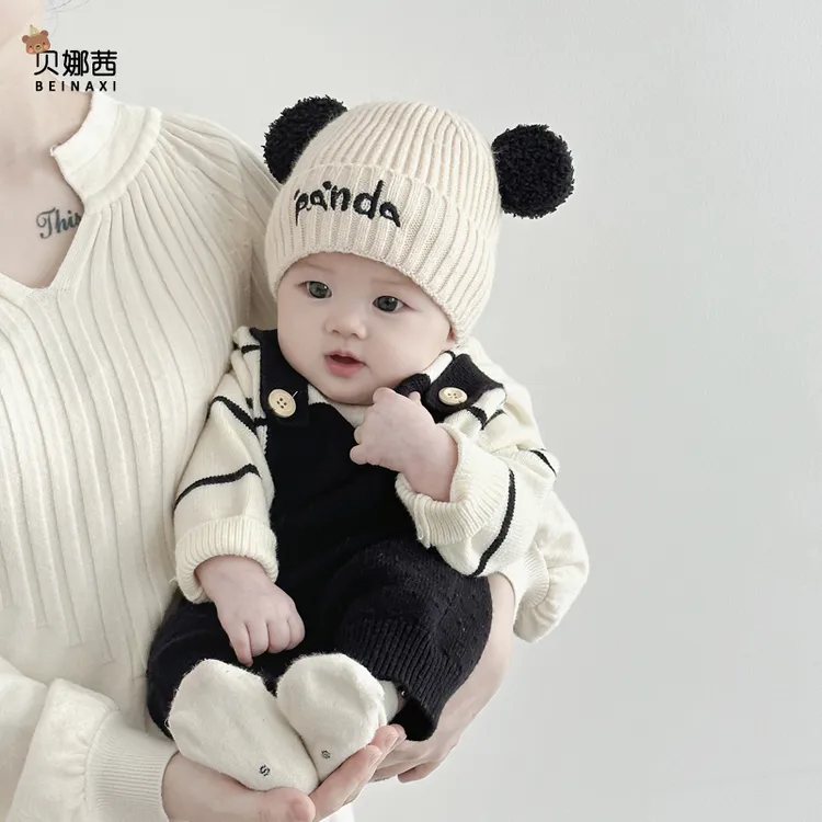 Beinaqian/贝娜茜毛线帽男童婴儿帽子秋冬季可爱护耳帽小月龄冬天