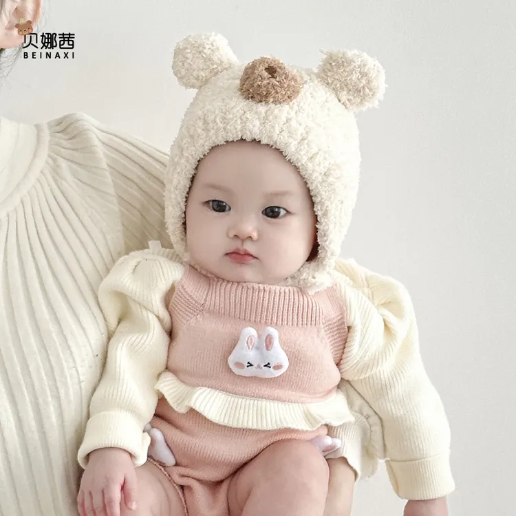 Beinaqian/贝娜茜婴儿帽子秋冬宝宝可爱婴幼儿护耳帽小月龄毛线帽