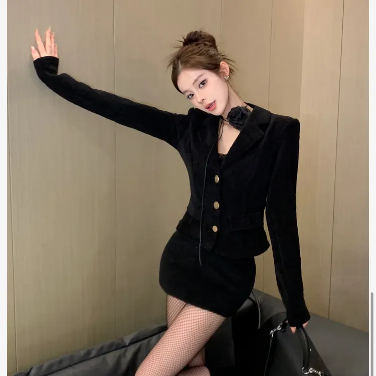 ABTIKS 赫本风高级感小香风西装短外套+气质半裙套装两件套56009