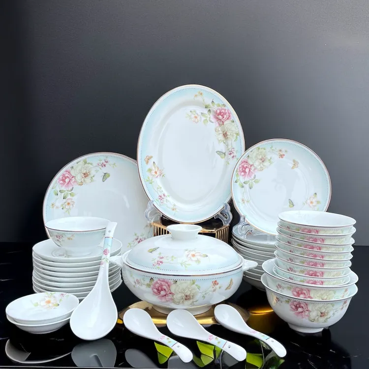 新款正宗景德镇高白泥餐具套装现代温馨百搭结婚陪嫁乔迁送礼花语