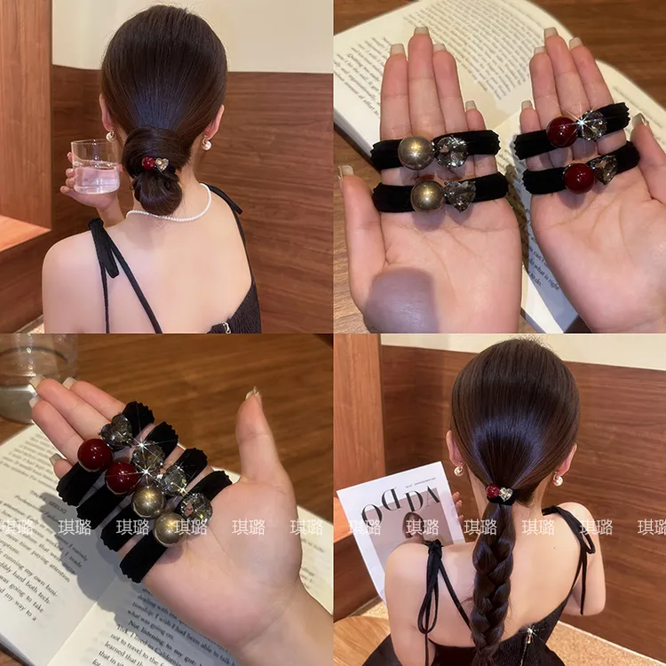 高级感珠珠闪钻发圈女网红气质丸子头扎头发绳时尚高弹力头绳发饰商品图