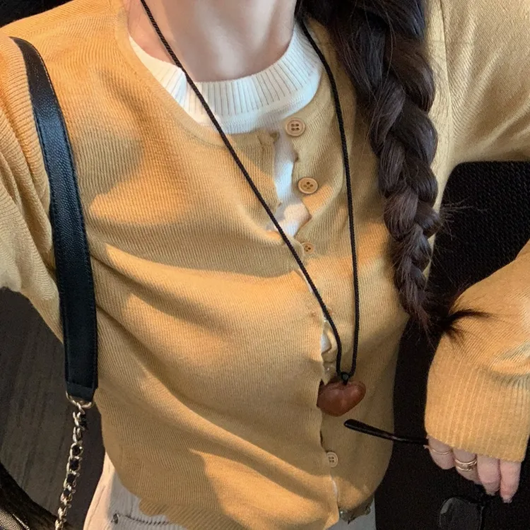 秋冬季高端上档次针织衫拼接长袖开衫打底假两件毛衣初秋上衣女款