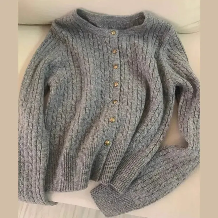 秋冬洋气百搭针织长袖绞花衫长袖针织衫小香风上衣白色毛衣旗袍