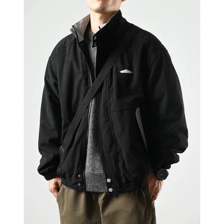 日系复古休闲男士工装外套潮流百搭美式潮牌撞色立领夹克秋季新款