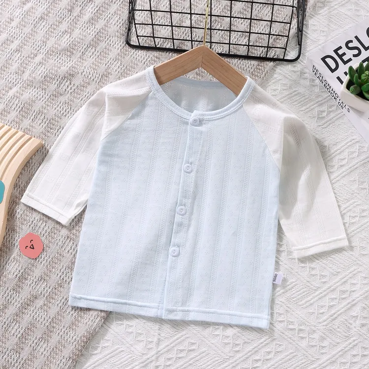 婴儿夏季开衫九分单上衣宝宝睡衣空调服短袖薄款婴幼儿T恤高品质