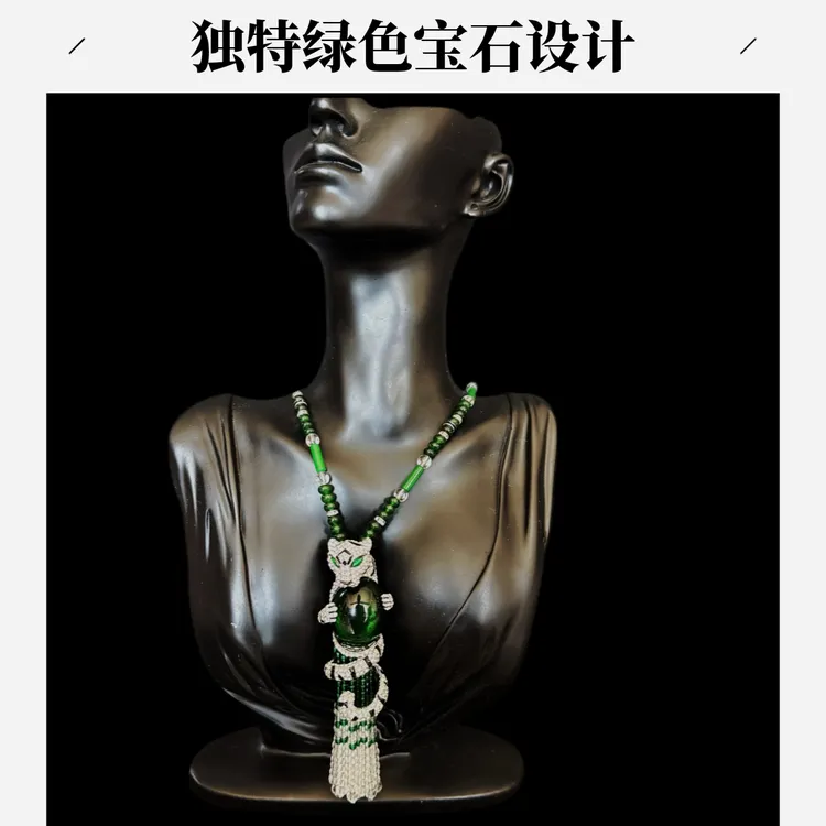 铜项链 VSVTG•唯萨力推 复古风重工华丽立体密镶豹子长款项链