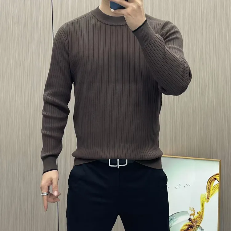 【SSSENM】男士秋冬简约轻奢休闲高品质圆领竖条纹针织毛衣5167